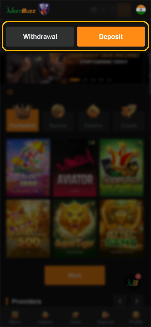 Find withdrawal button at the top of your JeetBuzz account.