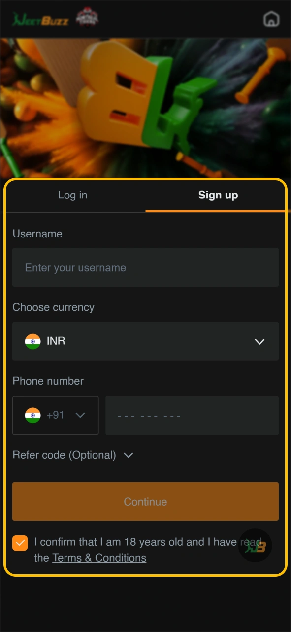 Complete registration form to join JeetBuzz.